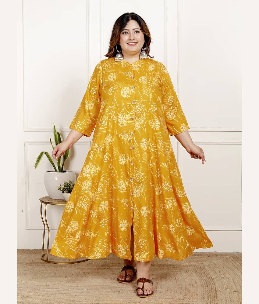 Swasti Women Cotton Blend Embellished Flared Kurti ( Yellow )