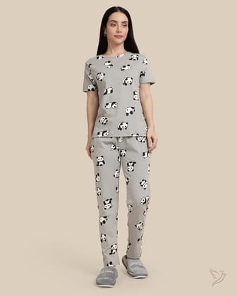 Panda Printed Co-ord Set - Grey Loungewear-XS / Ghost Grey