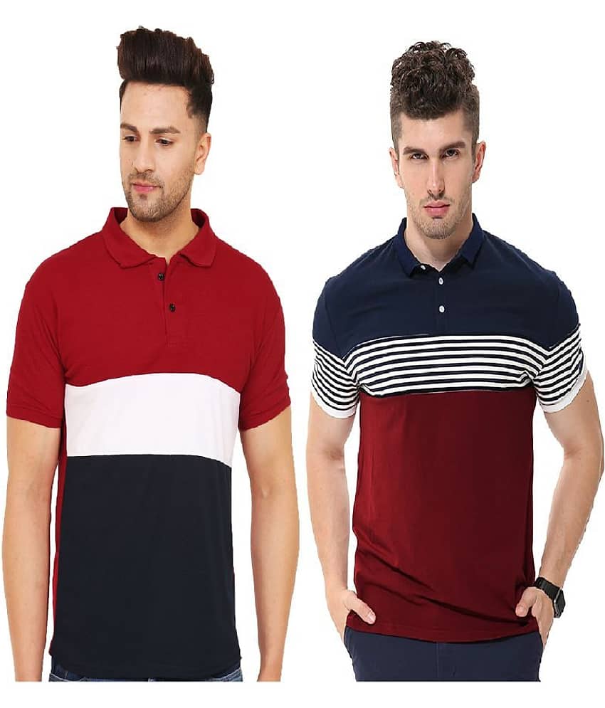Leotude Pack of 2 Cotton Blend Regular Fit Colorblock Half Sleeves Men's Polo T Shirt ( Multicolor )