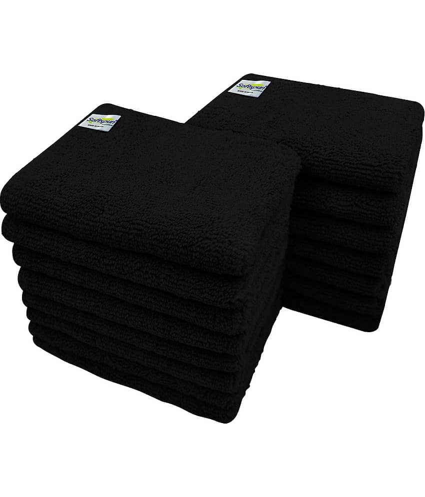 SOFTSPUN Microfiber Small Wipes 20x30 Cms, 15 Piece Towel Set, 380 GSM BLACK Multi-Purpose Super Soft Absorbent Cleaning Towels, Cleans & Polishes Everything in Your Home, Kitchen & Office.