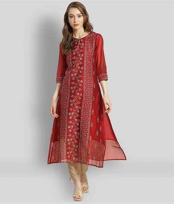 Juniper - Maroon Chanderi Women's A-line Kurti ( Pack of 1 )