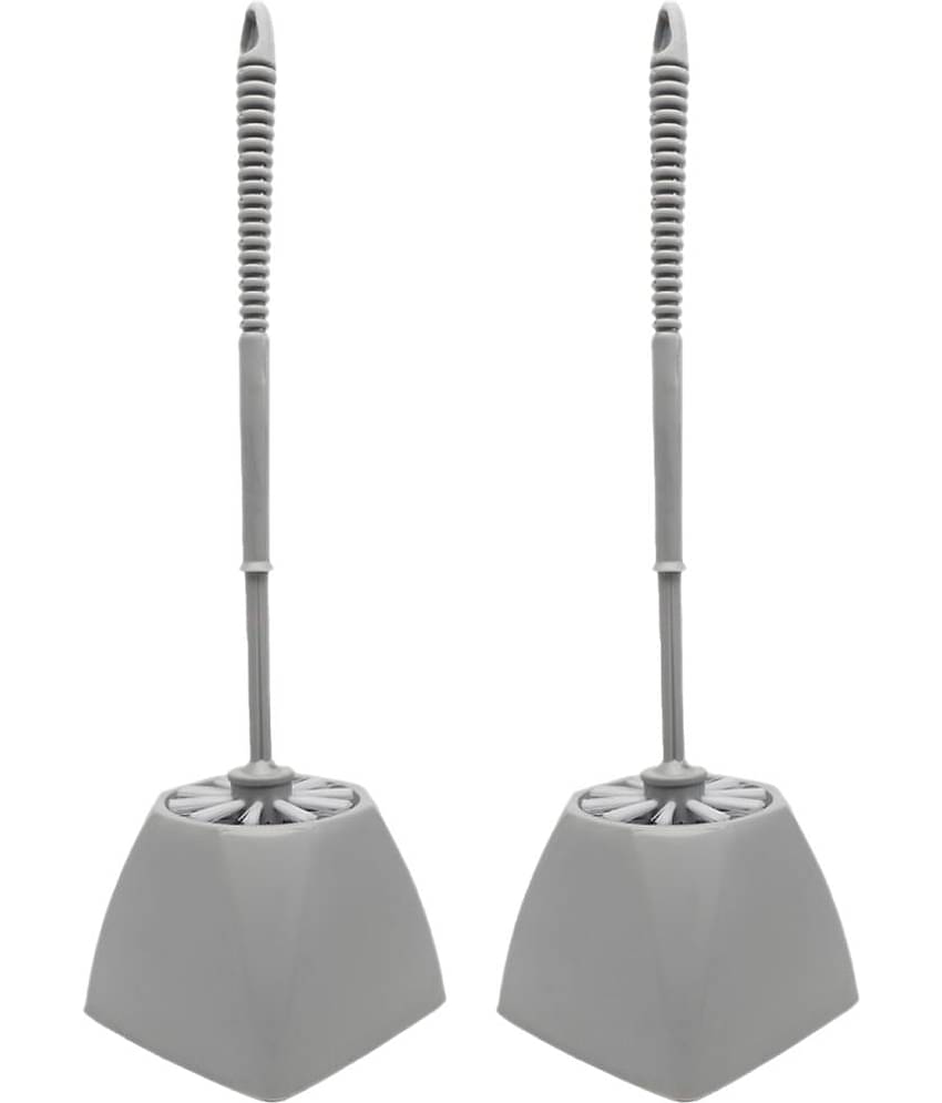 Light Grey Color Toilet cleaner Brush With Stand (Pack of 2)