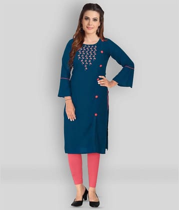 Kapadia - Blue Rayon Women's Straight Kurti ( Pack of 1 )