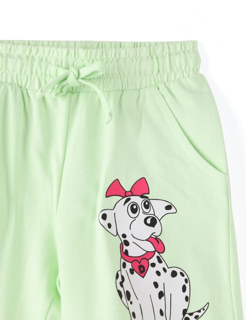 Trendy Kids Girls Shorts Cotton French Terry Patina Green “Cute Dog” 2025 at ShopCircuit | ONDC
