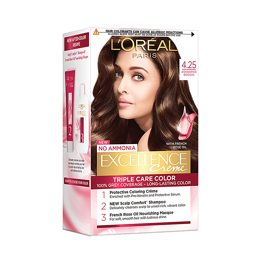 Loreal Paris Excellence Creme Hair Colour, 72 Ml + 100 G 4.25 Aishwarya's Brown