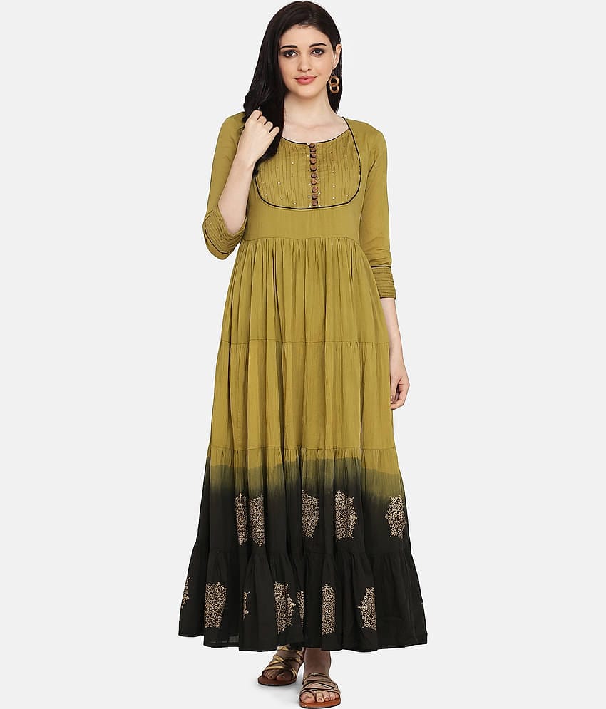 Aarrah Green Cotton Ethnic Gown