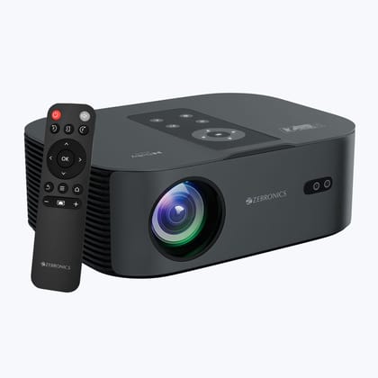 Zebronics PIXAPLAY 27 Projector with Multi Connectivity, 30,000h lifelong LED lamp, Touch Control - Metal&Grey