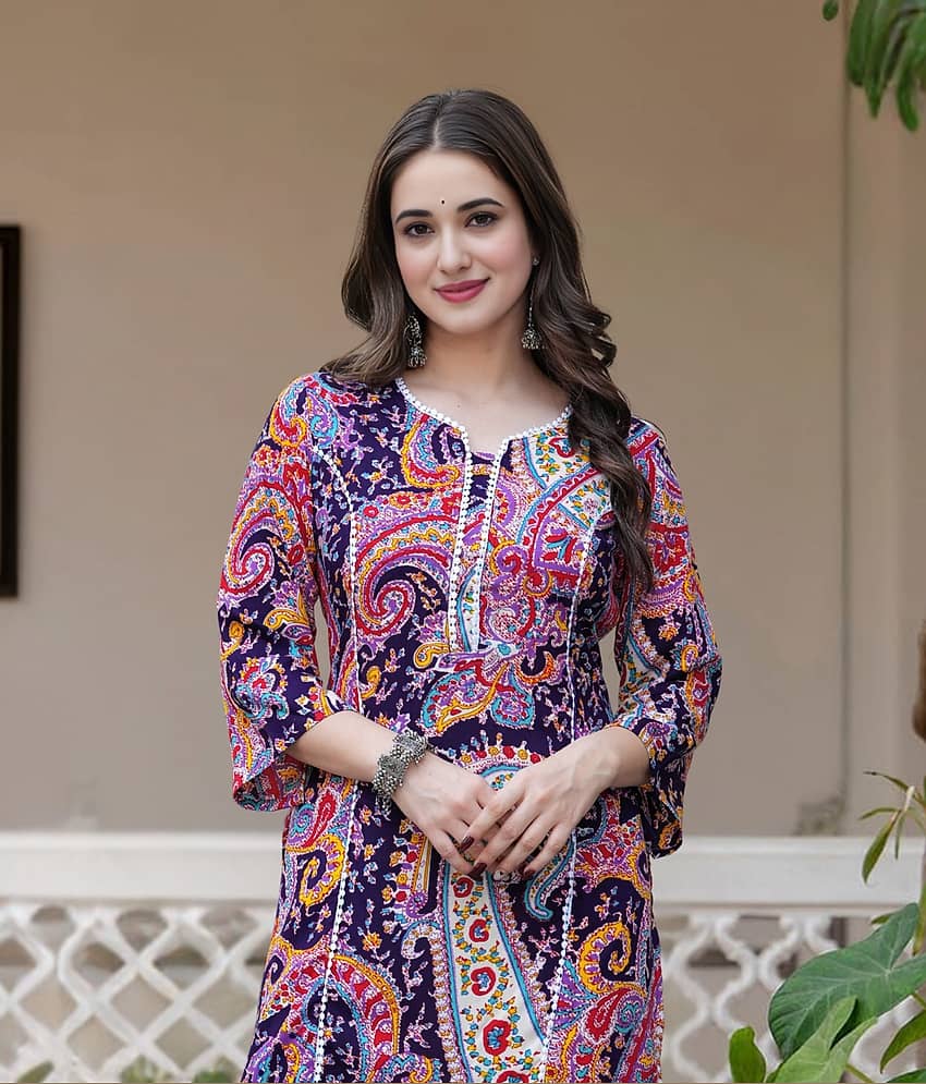 Royal Export Women Cotton Printed Straight Kurti ( Pink )