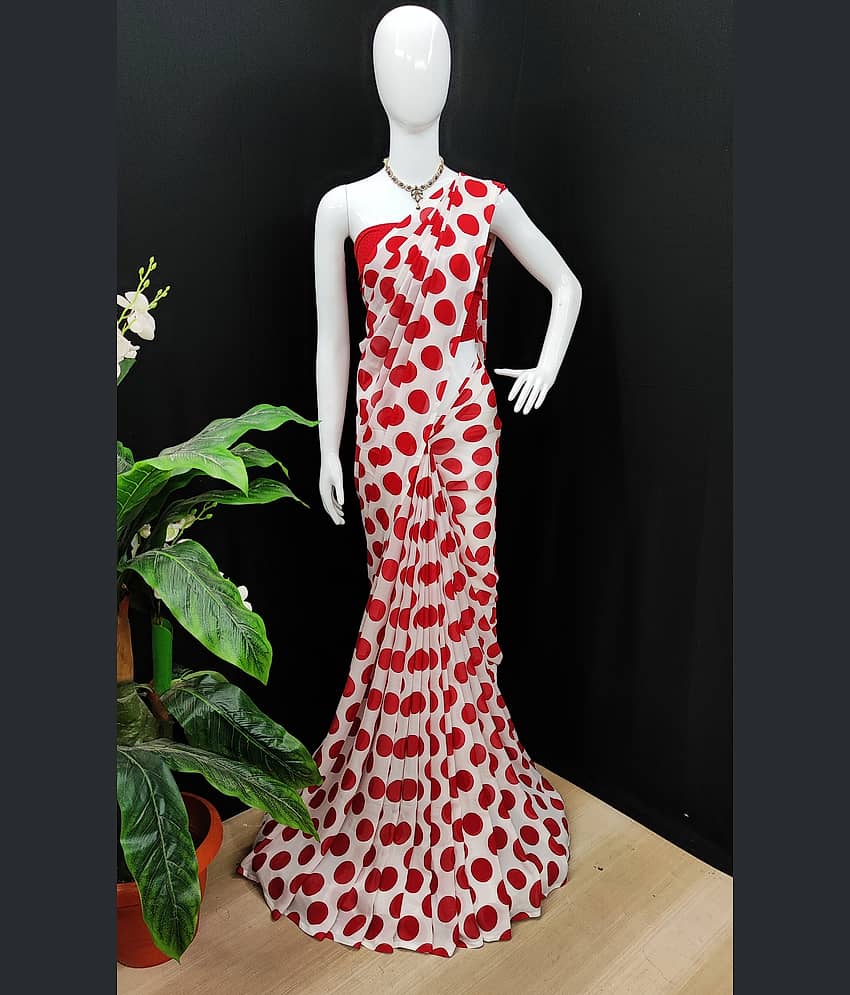 Kashvi Sarees Georgette Printed Saree With Unstitched Blouse Piece ( Red )