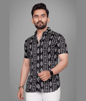 SUR-T Cotton Blend Regular Fit Printed Half Sleeves Men's Casual Shirt - Black ( Pack of 1 )
