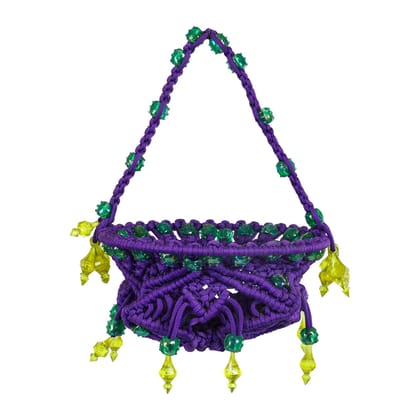 Handmade Hanging Macrame Basket for Decoration and Fruit, Food Storage 250 Gms (Violet)