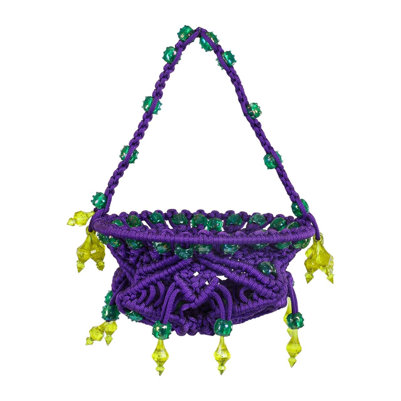 Handmade Hanging Macrame Basket for Decoration and Fruit, Food Storage 250 Gms (Violet)
