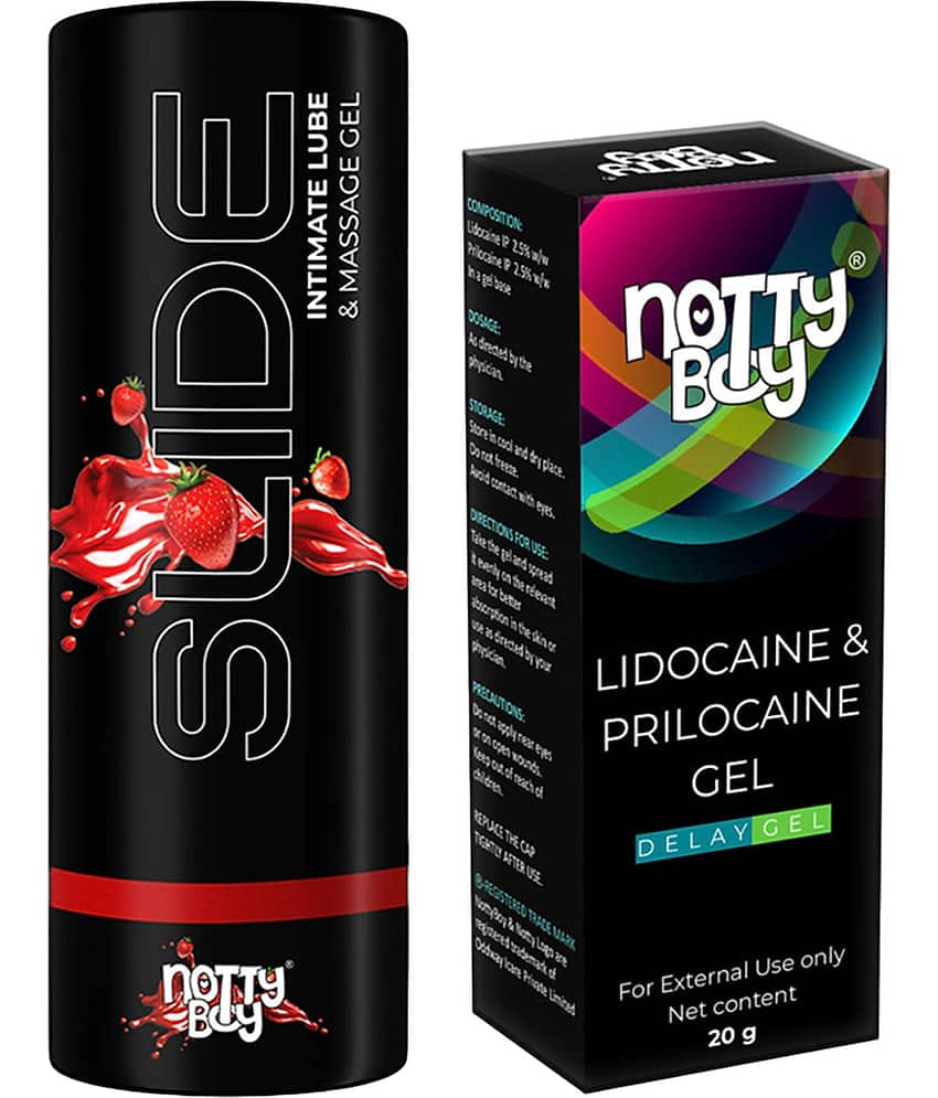 NottyBoy Delay Gel For Men 20g and Slide Strawberry Flavoured Lubricant 100ML - (Pack of 2)