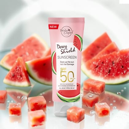 Body Cupid Dewy Shield Sunscreen SPF 50 PA++++ with Watermelon & Ceramide – Hydrating & Dewy Finish - 50 ml