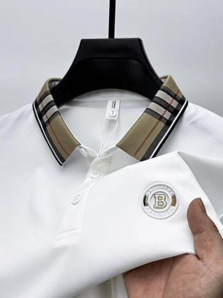 Elegant  Plaid Emblem Polo T-Shirt-M / White