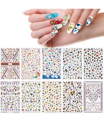 Lenon Mixed Design 10 Sheets Stickers Nail Stickers for Womens and Girls 10 g