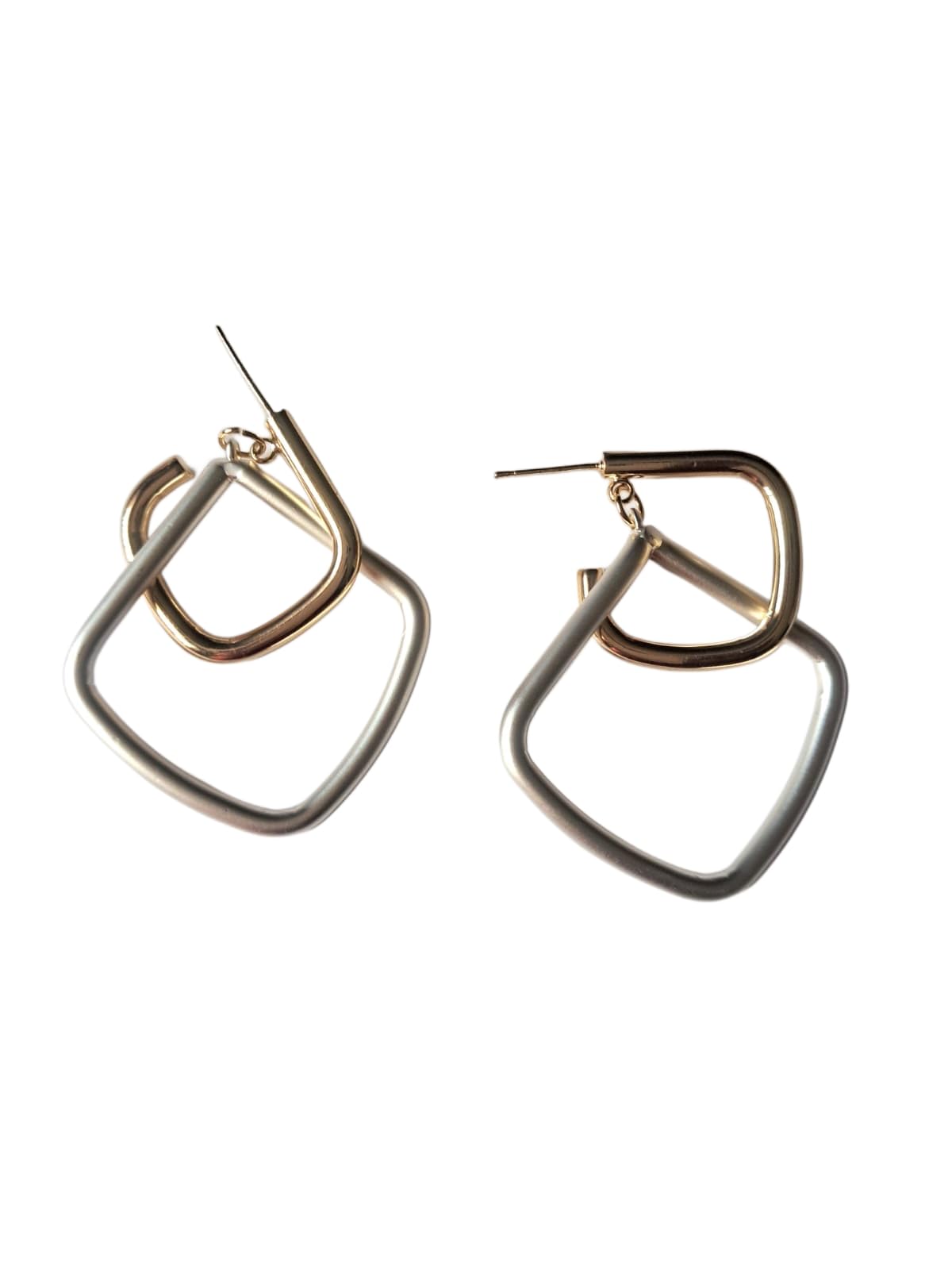 Anvaya Collections, anti tarnish, Modern Two-Tone Geometric Hoop Earrings, Silver and Gold Metal, Contemporary Statement Fashion Jewelry for Women