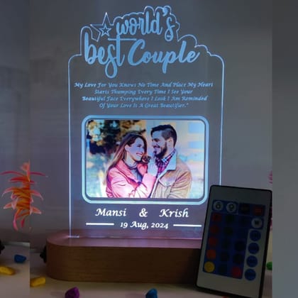 SHAYONA World Best Couple Personalized 3D Illusion LED Table Night Lamp Name Date and UV Print Photo Frame | Gift for Anniversary, Wedding, Marriage, Valentine Day- Multicolor with Remote