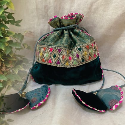 Velvet & Silk Potli with embroidery
