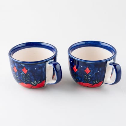 Mountain Ceramic Soup Bowl Style Mug Set of 2-4 inches in diameter x 3 inches in height / Blue / Red / Ceramic
