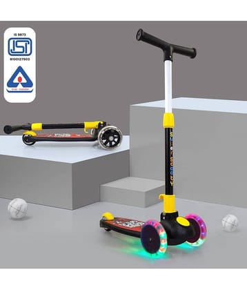 NHR Smart Kick Scooter with LED Wheels & 3 Level Adjustable Height, Foldable Scooter for Kids, Scooty, Kids Scooter 3 Years+, Scooter for Kids, Skating Cycle, Road Runner, Kick Scooter, Kids Scooty, Birthday Gift-Black (Weigh Capacity Up To 45 Kg)