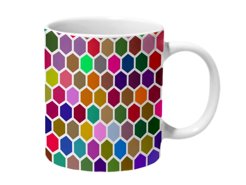 Multicolor Colorful Beehive Hex Grid Pattern Ceramic Mug