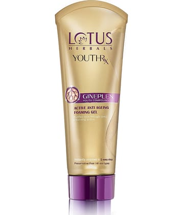 Lotus Herbals YouthRx Active Anti Ageing Foaming Gel Face Wash With Jojoba, Ginseng & Ginger, 100g