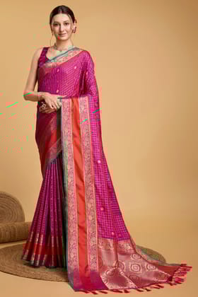 Pink Woven Silk Saree