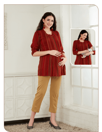 Women's Rust Printed Feeding Top-1044 RUST / Rust / 3XL