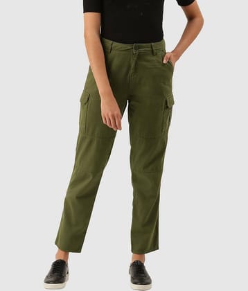 Women Light Brown Overdyed Slim Fit Solid Cargo Trousers