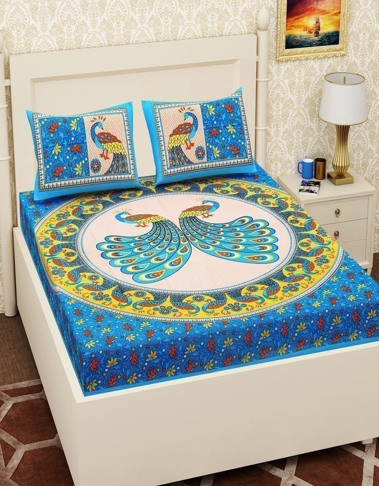 3001-Hometrade India-Standard King Size (90*108 Inches) Double Bedsheet With 2 Pillow Cover-RJ-14-Jaipur lining-3351