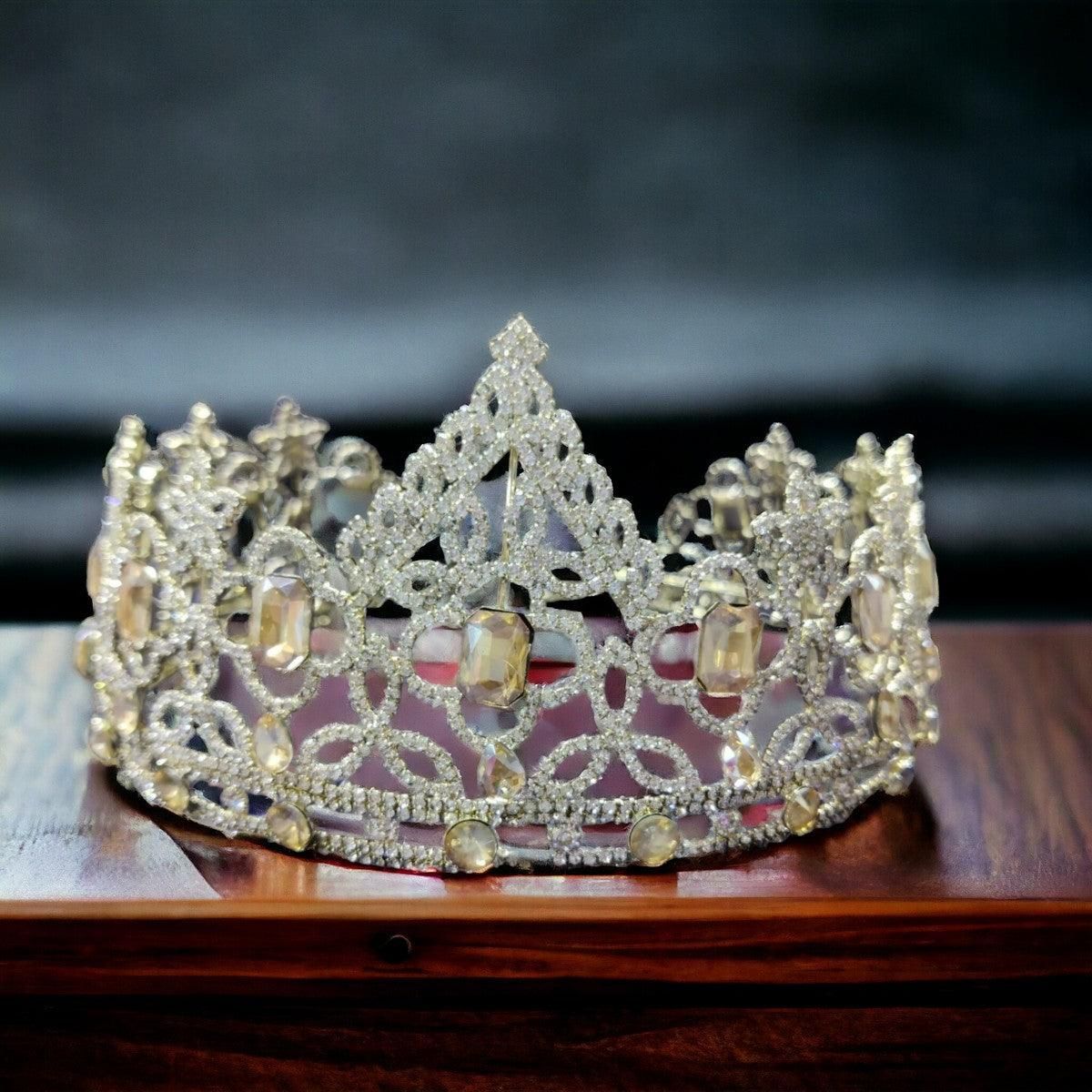 Silver Plated Embellish Rhinestone Tiara fashion show Crown