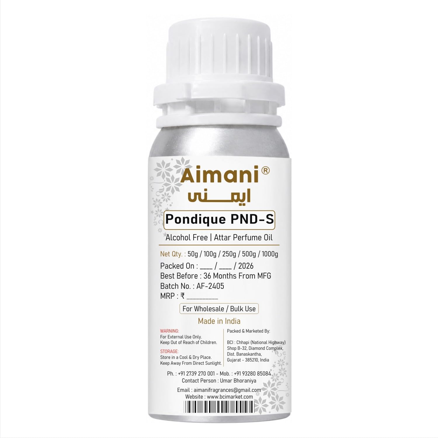 Aimani Pondique PND-S Perfume Attar Oil 25ml | Long Lasting Alcohol-Free Fragrance | Premium Unisex Attar for Men & Women