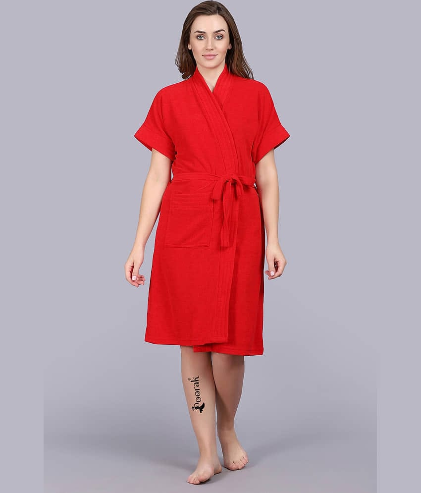 Poorak Red Free Size Bathrobe ( Pack of 1 )