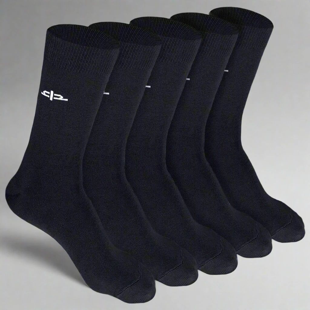 Heelium Bamboo Men Crew Socks (Thin & Light) - 5 Pairs-Black | Black | Black | Black | Black