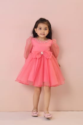 Beautiful Pink Dress with Embellished Cuffs-6-12 months