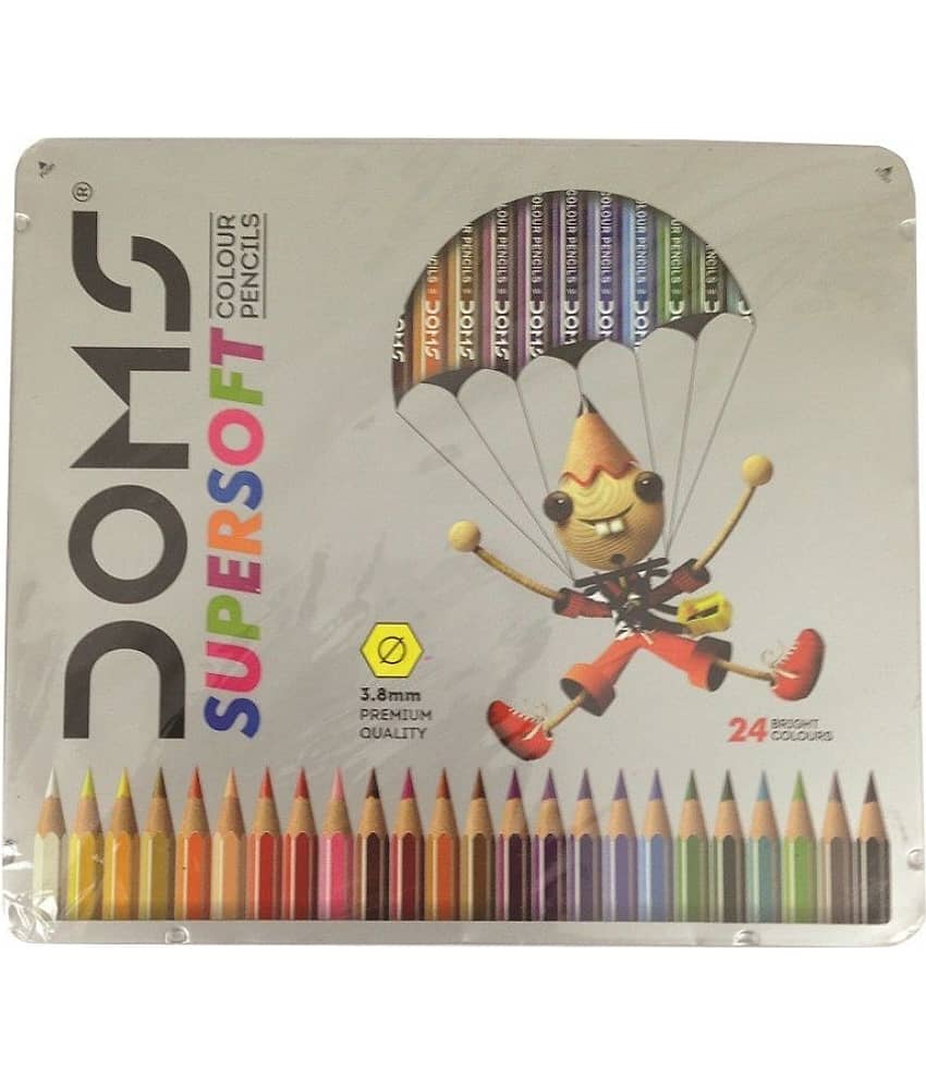 Doms 2P Supersoft Colour Pencils 24 Shades - Flat Tin Hexagonal Shaped Color Pencils (Set Of 2, Multicolor)