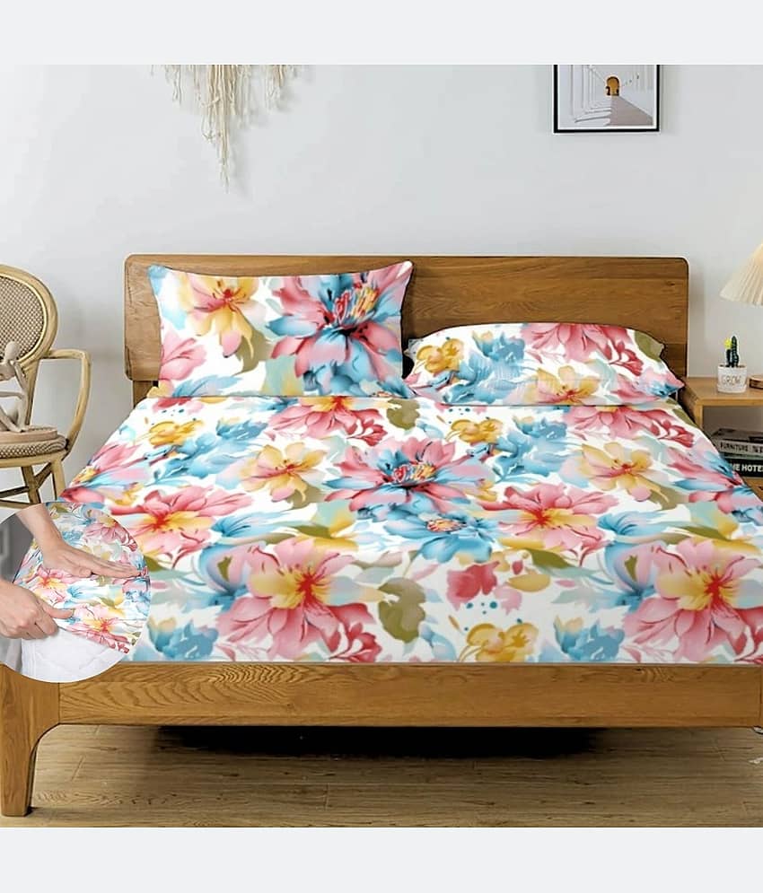 HIDECOR Microfibre 1 King Fitted Bedsheet with 2 Pillow Covers ( 198 cm x 182 cm ) , Multi