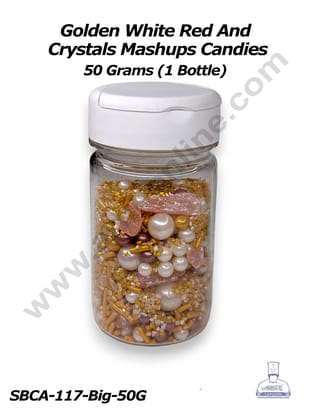 Cake Decor Sugar Candy - Golden White Red And Crystals Mashups Candies - 50 gm