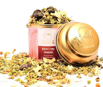 Oh Cha Chamomile Tea, Night Time Unwind | Sleep Tea with Peach, Pineapple, Liquorice Lemongrass | Herbal Tea for Stress Relief & Good Sleep, Eases Anxiety | Rich in Antioxidants, 35 gm