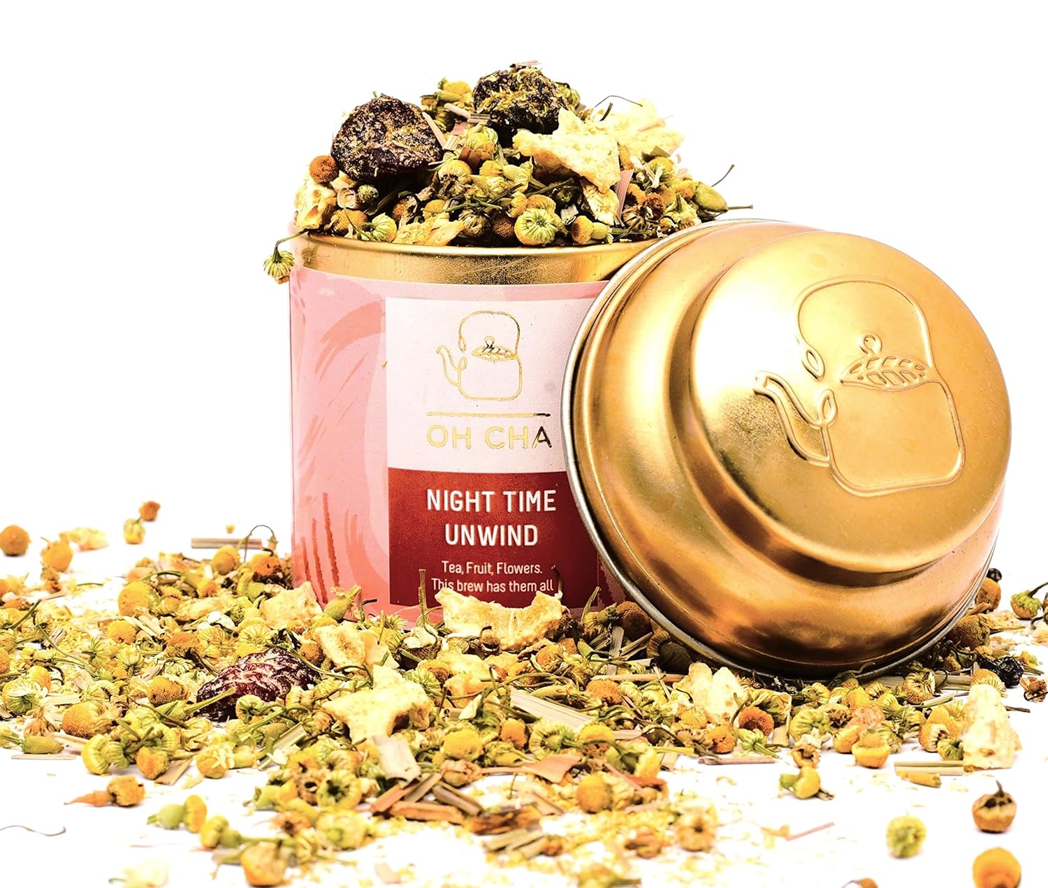 Oh Cha Chamomile Tea, Night Time Unwind | Sleep Tea with Peach, Pineapple, Liquorice Lemongrass | Herbal Tea for Stress Relief & Good Sleep, Eases Anxiety | Rich in Antioxidants, 35 gm