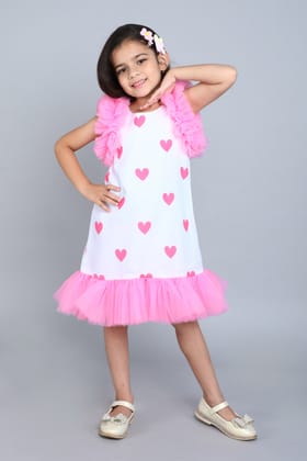 Heart Printed A Line Cotton Dress -Pink-1-2Y / Pink