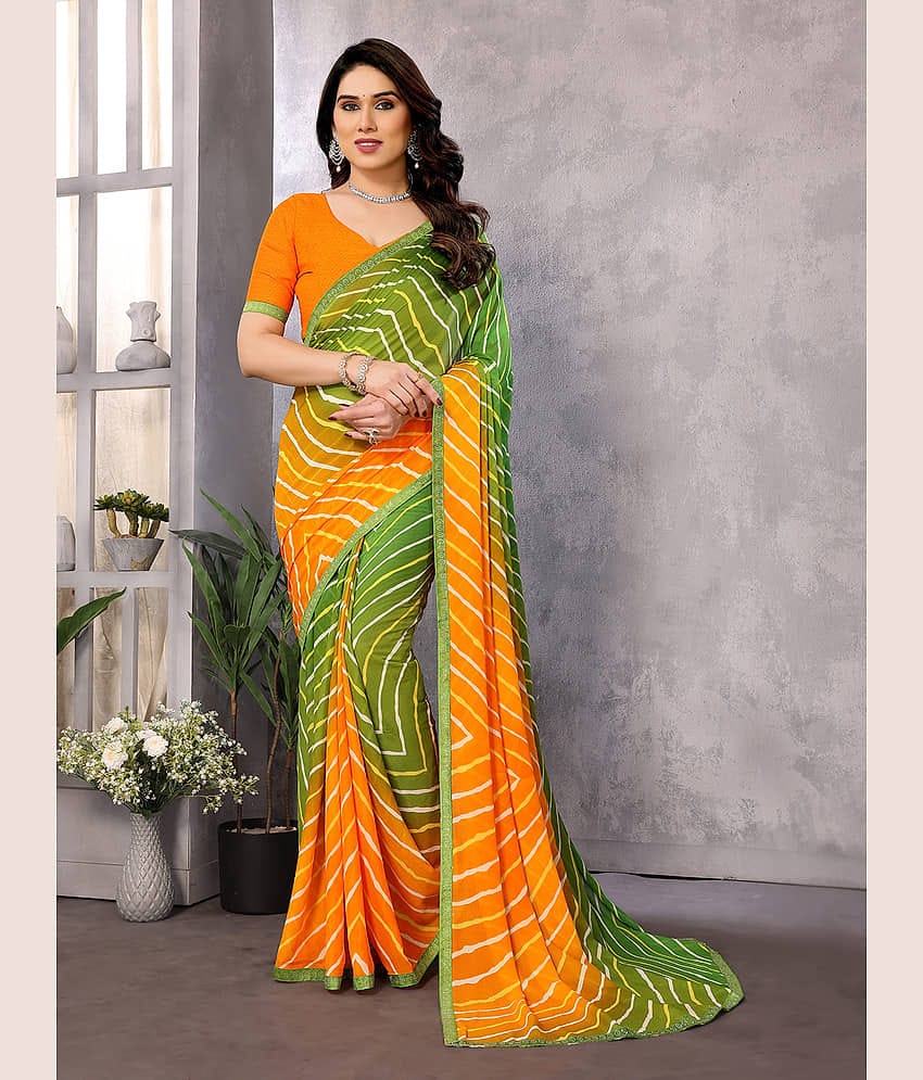 Kashvi Sarees Georgette Embellished Chanderi saree With Unstitched Blouse Piece ( Yellow )