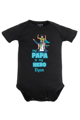 My Papa Is My Hero Baby Romper | Onesies w/ Custom Name-Black / Baby Romper / 0-3 Months