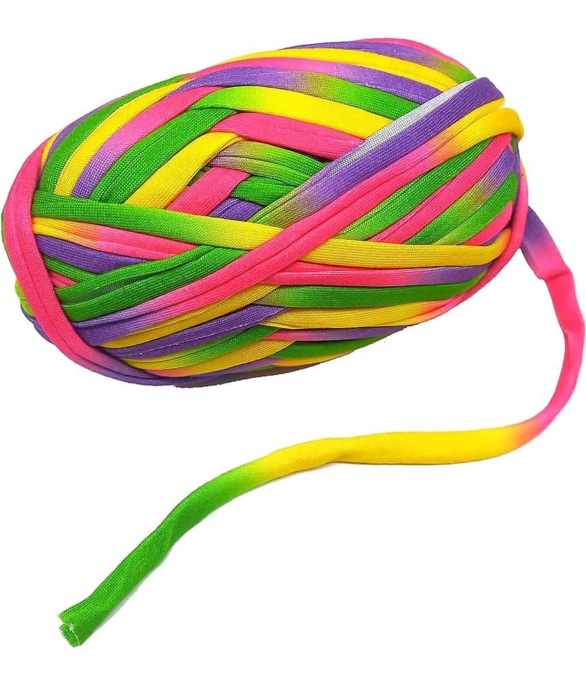 T-Shirt Yarn Carpet, Knitting Yarn for Hand DIY Bag Blanket Cushion Crocheting Projects TSH New 100 GMS (Rainbow Color)