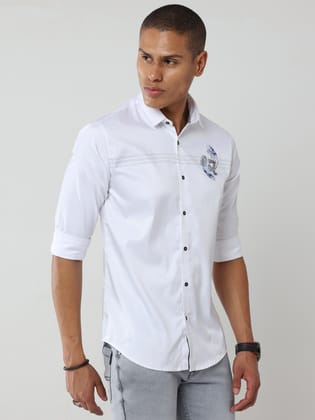 Men's Solid White Slim Fit Stretchable Shirt | Rick Rogue-M/38