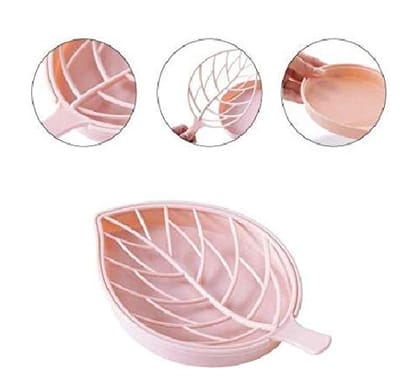 NIDY� 2Pcs Double Layer Leaf Shape Soap Dispenser Dish Case Holder Container Bathroom Case Beautiful Leaf Shape Double Layer Soap Dish Case Holder Bathroom Accessory (Pink)