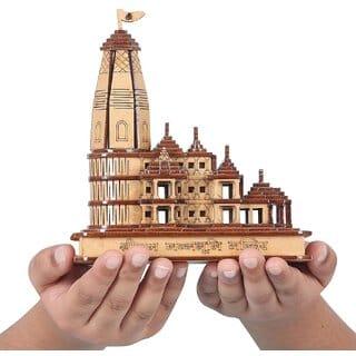 Shri Ram Mandir Wooden Temple Ayodhya for Home Decoration and Gifting (14  8  16cm)