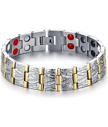 ZIVOM® Etched Wild Finish 18K Gold Silver Stainless Steel Magnet Health Care Therapy Bio Energy Bracelet Men Boys