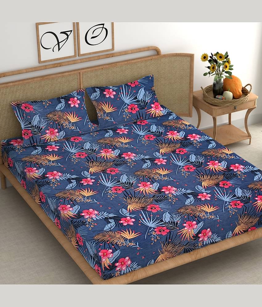 CG HOMES Microfiber 1 Double Bedsheet with 2 Pillow Covers ( Blue )